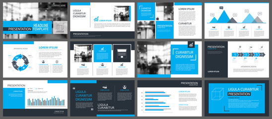 Blue presentation templates and infographics elements background. Use for business annual report, flyer, corporate marketing, leaflet, advertising, brochure, modern style.