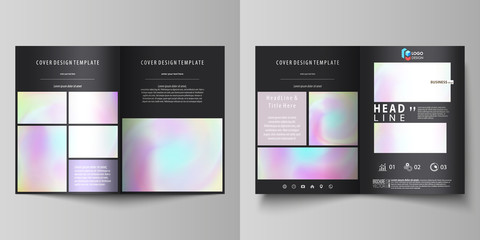 Business templates for bi fold brochure, flyer. Cover design template, abstract vector layout in A4 size. Hologram, background in pastel colors, holographic effect. Blurred pattern, futuristic texture