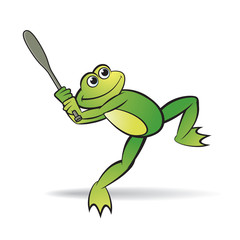 happy frog vector cartoon or mascot playing base ball