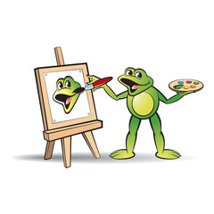 frog vector cartoon or mascot drawing self portrait happily