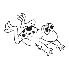 black outline happy frog vector cartoon or mascot leaping