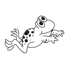 black outline frog vector cartoon or mascot jumping with smile