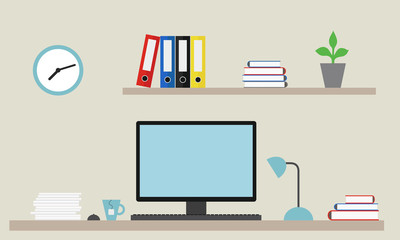 Vector illustration of an office with equipment as a job for a manager