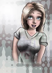 Foto op Plexiglas portret van verlegen jonge vrouw © emieldelange