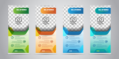 Business Roll Up Banner with 4 Various Color. Standee Design. Banner Template. Vector Illustration