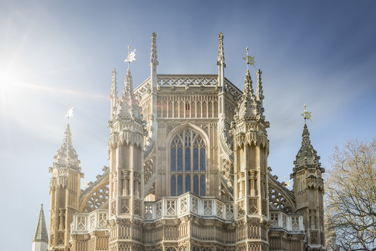UK, London, back side of Westminster Abbey at sunlight