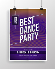 Vector dance party flyer design with eye-catching background.