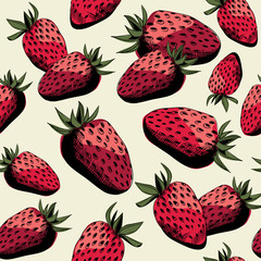Strawberry seamless pattern. Vector illustration on yellow background