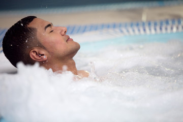 Man resting in air bubbles