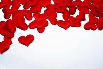 Valentines day background with red hearts. copy space.