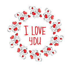 Valentine greeting card with wreath