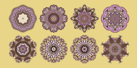 set of 8 circle paisley pattern to winter snowflakes design