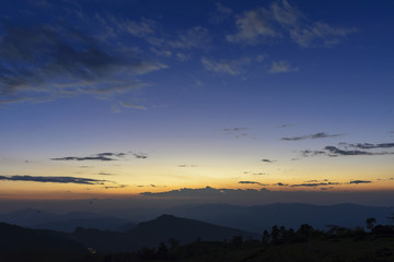The twilight sky from the mountains scene.Sunset sky from mountain.