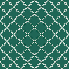 Quatrefoil green seamless line vector pattern. Geometric repeating background.