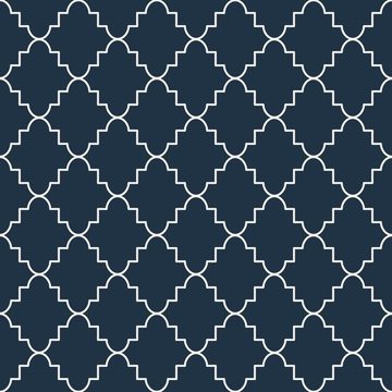 Quatrefoil seamless blue vector pattern. Geometric repeating background.