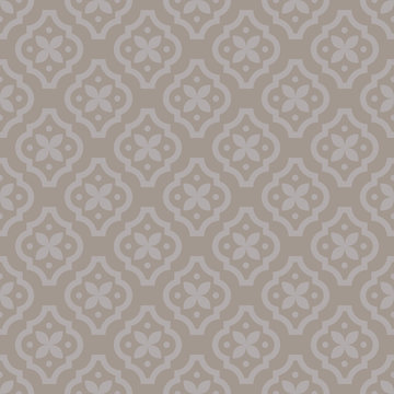 Quatrefoil classic seamless taupe vector pattern. Geometric repeating background.