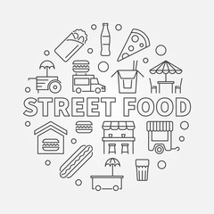 Street food round concept symbol. Vector line illustration
