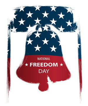 Poster or banners –  on  National Freedom Day! - February 1st. USA flag as background and Liberty Bell silhouette. Vintage style.