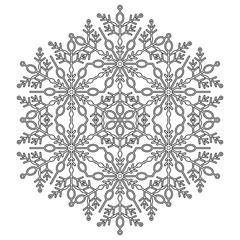Naklejka premium Round vector black and white snowflake. Abstract winter ornament. Fine snowflake