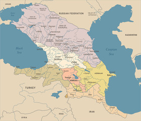 Caucasus Region Map - Vintage Vector Illustration