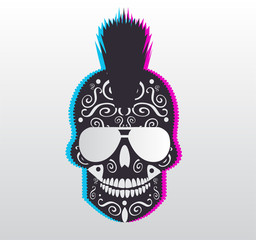Punk skull 3D with sunglasses and Mohawk
