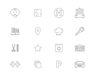 set of linear icons infrastructure of a residential complex, communication area