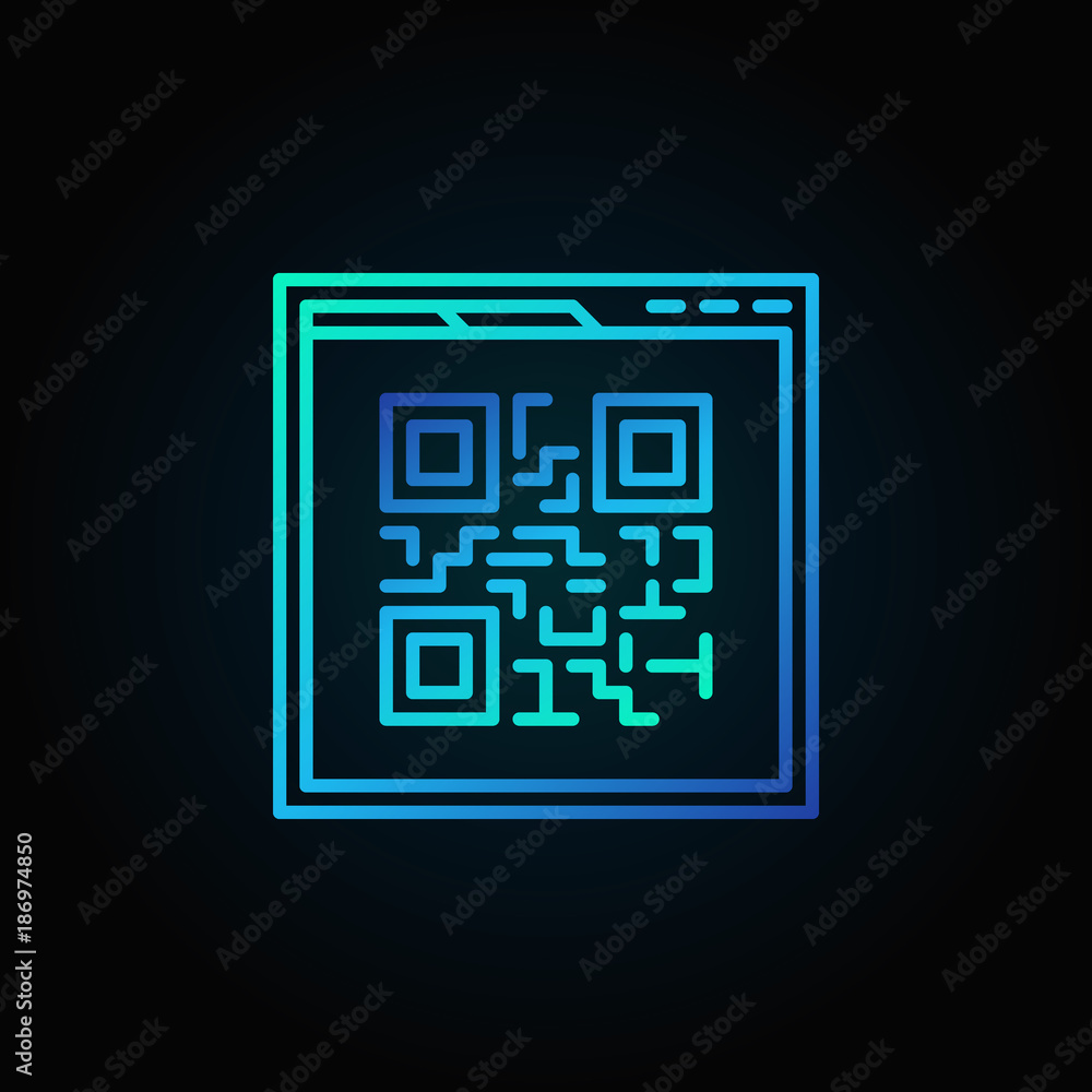 Poster webpage blue qr code vector linear icon on dark background