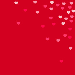 Pink Hearts Random Falling on White Background. Valentine's Day Pattern. 