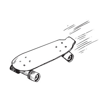 Skateboard, hand drawn doodle sketch, isolated vector outline illustration