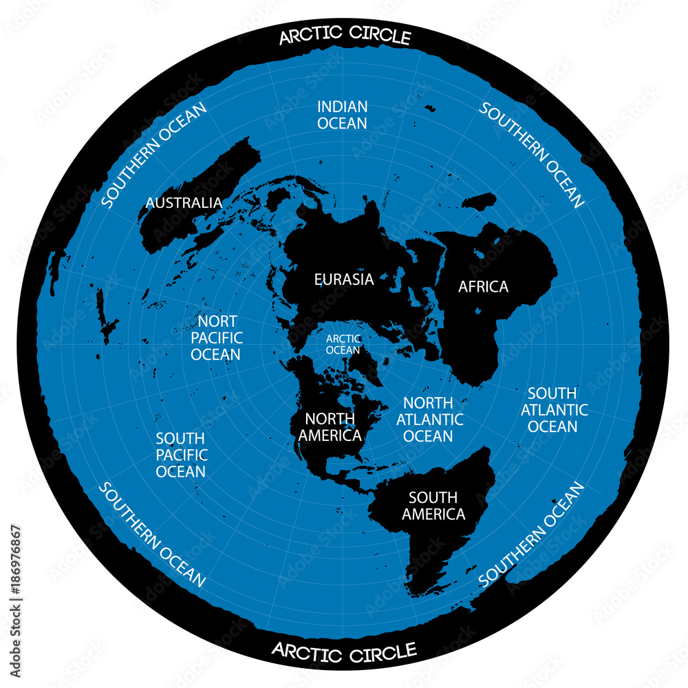Wall mural conceptual vector scheme. map of the flat earth theory