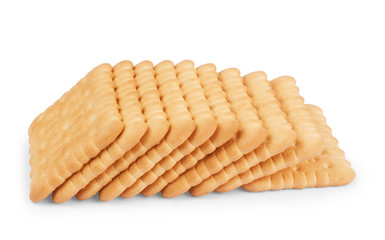 stack of square crackers isolated on white background. Dry cracker cookies isolated