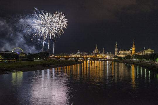 Germany, Dresden, firework, old town festival