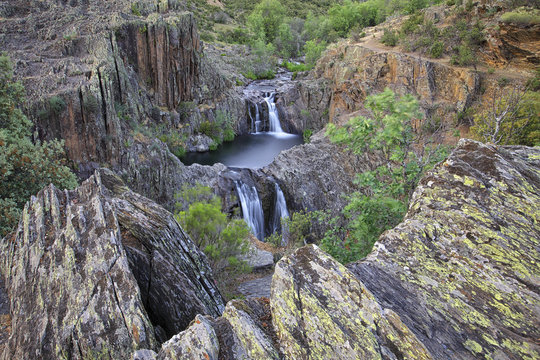 Spain, Guadalajara, Sierra de Ayllon, Cascada del Aljibe, Aljibe, waterfalls, Rio Jarama