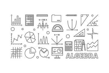 Algebra vector outline illustration or banner - obrazy, fototapety, plakaty