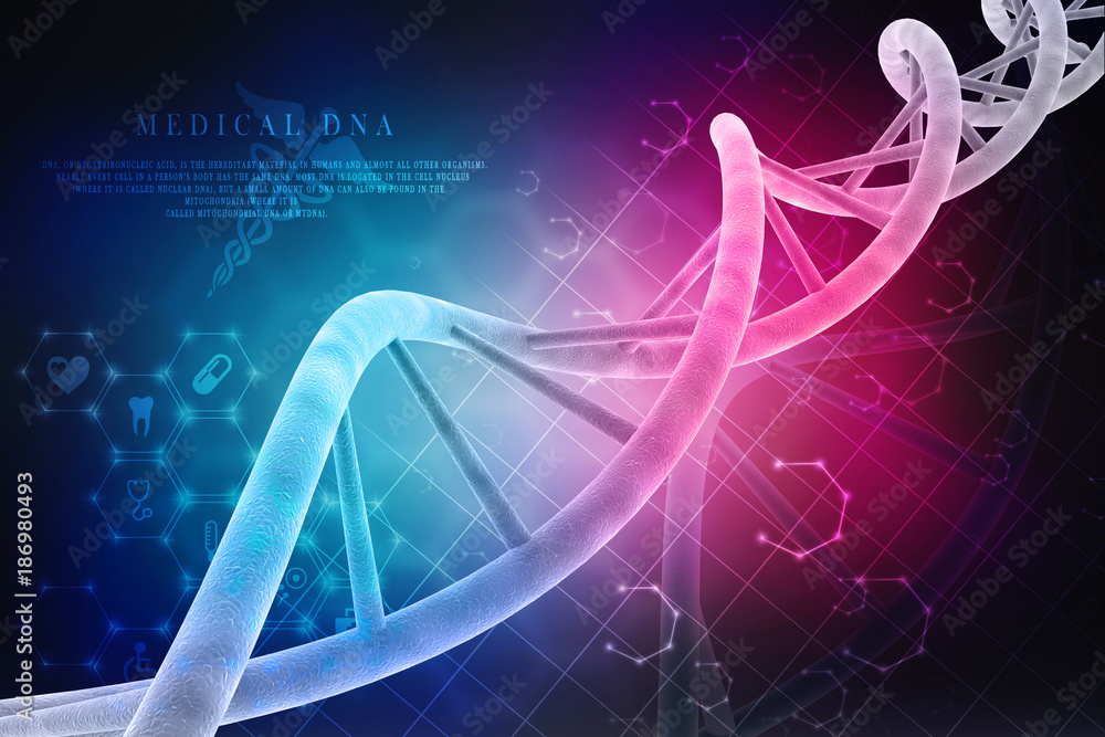 Poster 3d render of dna structure, abstract background
