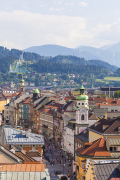 Austria, Tyrol, Innsbruck, Maria-Theresia-Strasse, pedestrian area, Bergisel Stadium, jump