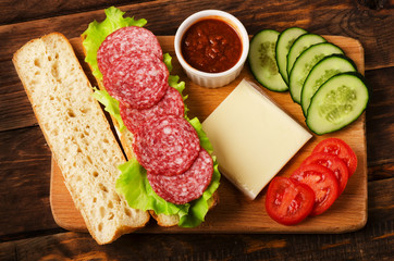 Ingredients for a tasty and delicious sandwich