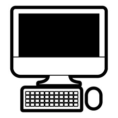 desktop computer icon in black silhouette with thick contour