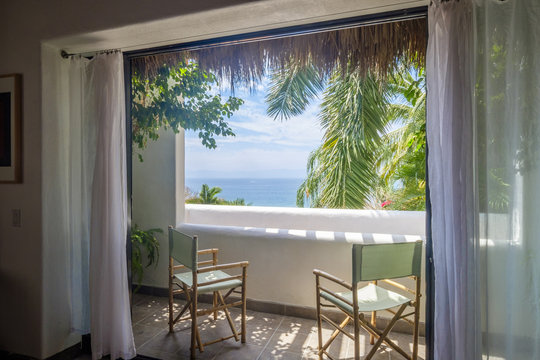 Mexico, Punta de Mita, view to the sea from loggia of a residential home