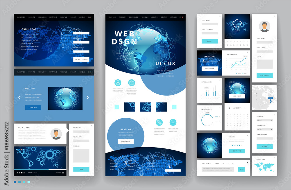 Wall mural website template design with interface elements