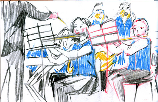 Sketch of the copper brass orchestra band musical instrument
