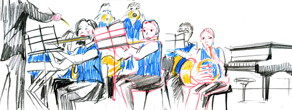 Sketch of the copper brass orchestra band musical instrument