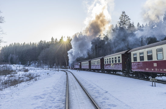 Germany, Saxony-Anhalt, Harz National Park, Harz Narrow Gauge Railway in winter