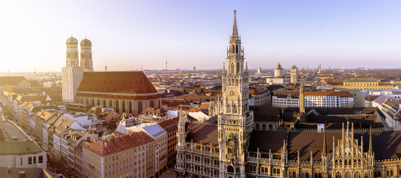 Church of Our Lady and new town hall at Marienplatz, Munich, Germany