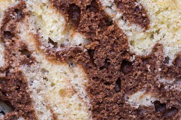 Closeup of a slice of marble cake slice