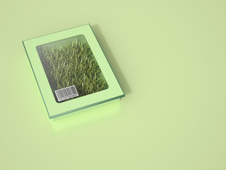 D rendering, Packaged grass with bar code on colorful background