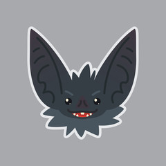 Bat sticker. Emoji. Vector illustration of cute Halloween bat vampire shows tricky emotion. Evil.