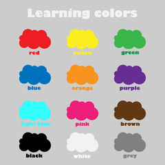Learning colors for children, fun education game for kids, colorful clouds, preschool worksheet activity, vector illustration - 186987467