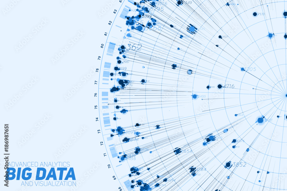 Poster Blue Big data circular visualization. Futuristic infographic. Information aesthetic design. Visual data complexity. Complex data threads graphic. Social network representation. Abstract graph.