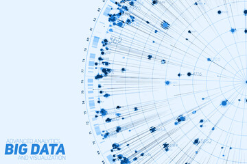 Blue Big data circular visualization. Futuristic infographic. Information aesthetic design. Visual data complexity. Complex data threads graphic. Social network representation. Abstract graph.